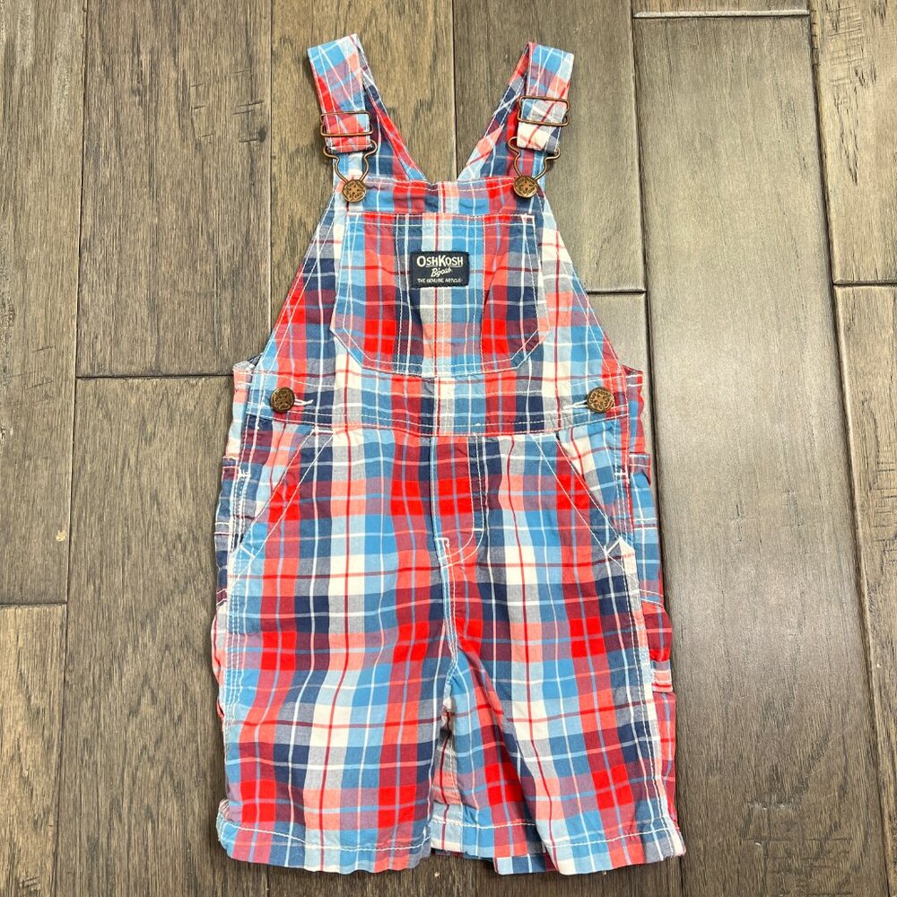 OshKosh B'gosh Baby Plaid Shortalls 24 Months Red Blue White